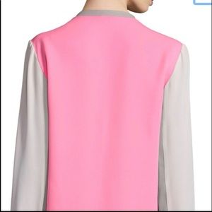 Elie Tahari | Layne Long-Sleeve Colorblock Blouse, Natural/Neon | Sz L